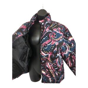 Retro purple blue multi‎ color puffy quilted winter coat size medium new